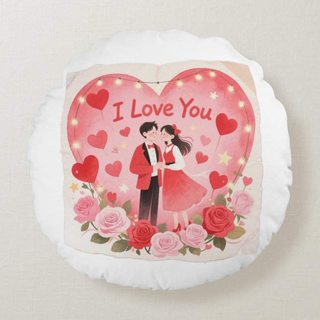 Valentine's Day be romantic and live the moment Round Pillow (Front)
