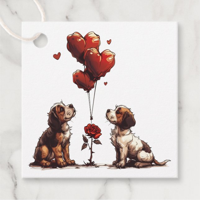 Valentines Day Beagle Dogs Favour Tags (Front)