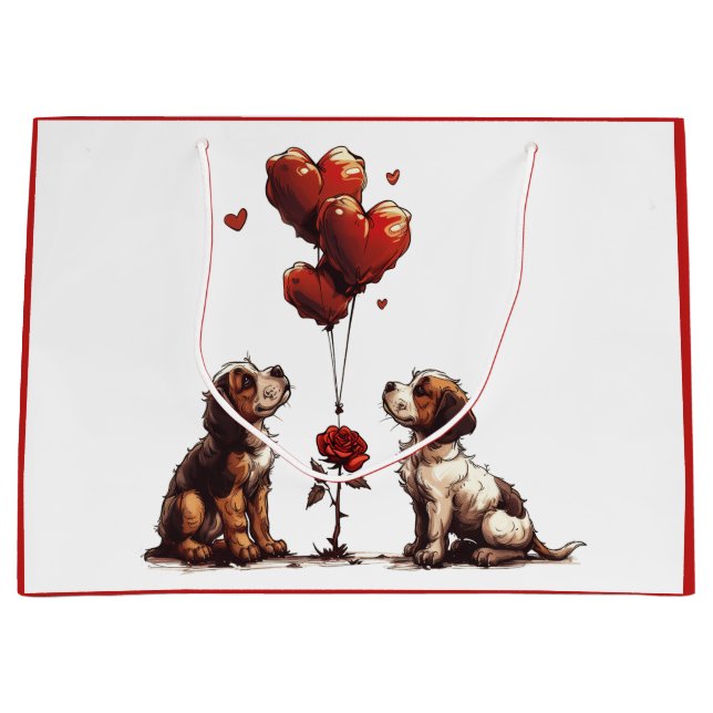 Valentines Day Beagle Dogs Large Gift Bag (Front)