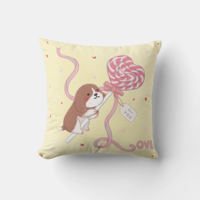 Valentine's Day: Beagle & Lollipop Throw Pillow (Front)