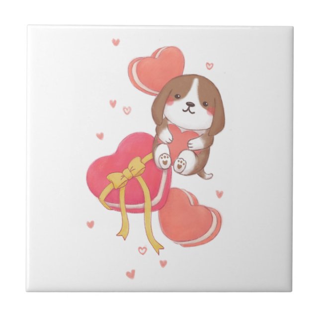 Valentine's Day: Beagle & Macarons Tile (Front)