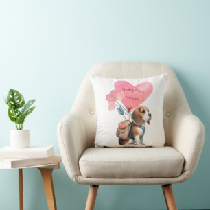 Valentine's Day Beagle Puppy Throw Pillow