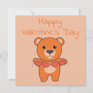 Valentine's Day Bear Cute Animals With Hearts Holiday Card