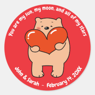 Valentine's Day Bear Heart Classic Round Sticker