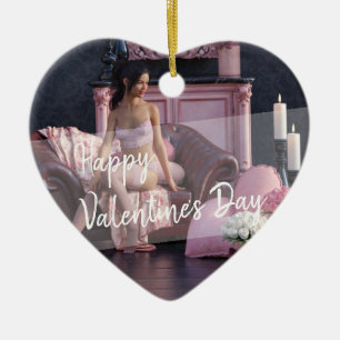 Valentine's Day Beauty in Lingerie on the Couch Ceramic Ornament