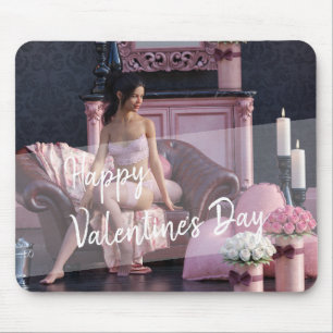Valentine's Day Beauty in Lingerie on the Couch Mouse Pad