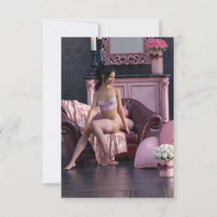 Valentine's Day Beauty in Lingerie on the Couch Thank You Card