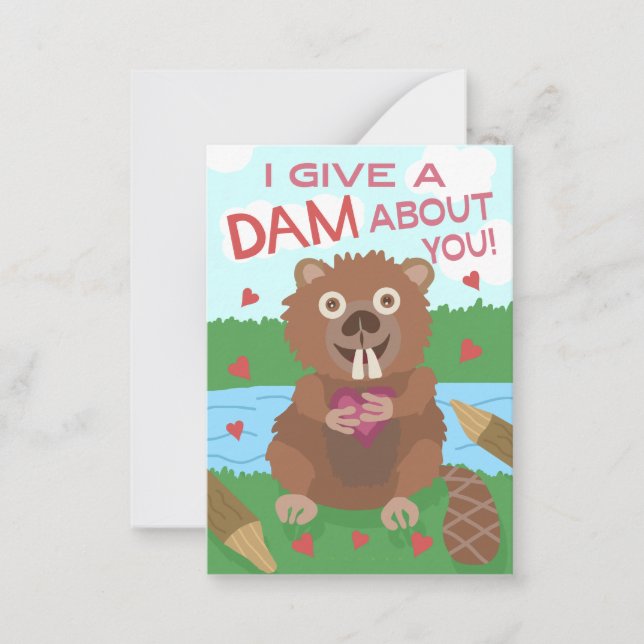Valentine's Day Beaver Funny Kids School Classroom Card (Front)