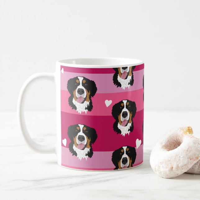 Valentines Day Bernese Mountain Dog  Coffee Mug (With Donut)
