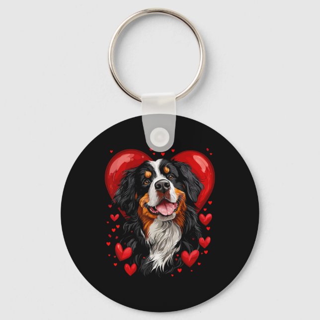 Valentine's Day Bernese Mountain Dog  Keychain (Front)