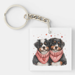 Valentines Day Bernese Mountain Dogs Keychain