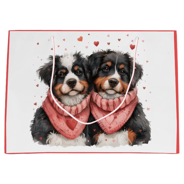 Valentines Day Bernese Mountain Dogs Large Gift Bag (Front)