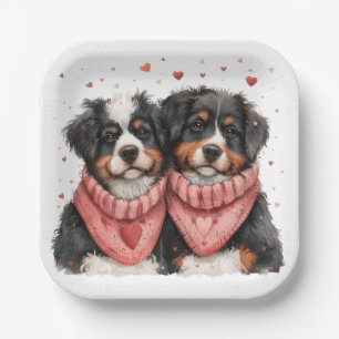 Valentines Day Bernese Mountain Dogs Paper Plate
