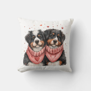 Valentines Day Bernese Mountain Dogs Throw Pillow