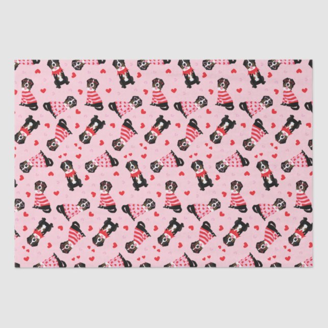 Valentines Day Bernese Mountain Dogs Tissue Paper (Front)