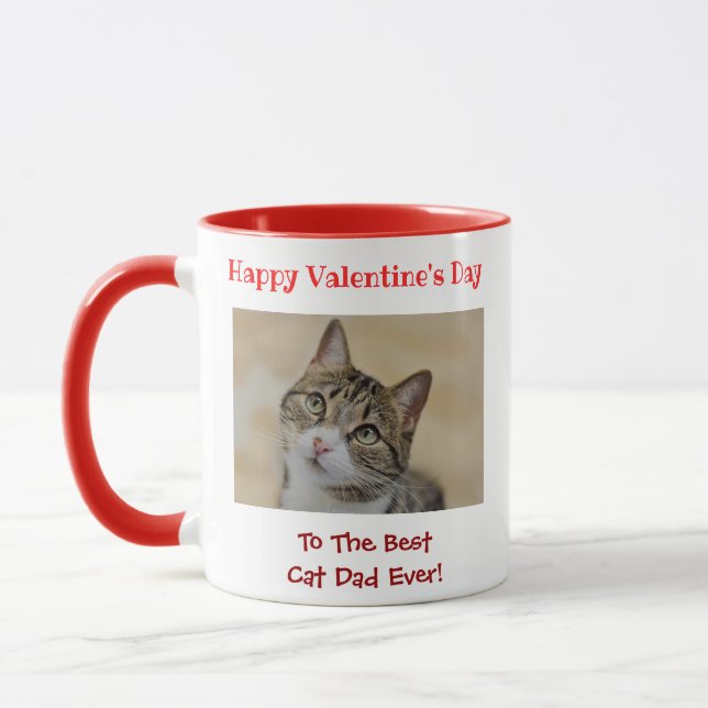 Valentines Day Best Cat Dad Ever Cute Photo Mug (Left)