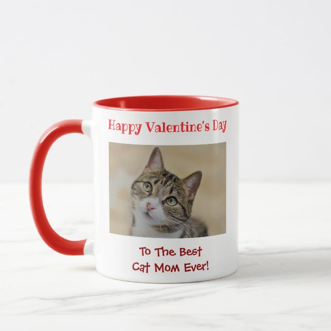 Valentines Day Best Cat Mom Ever Cute Photo Mug (Left)