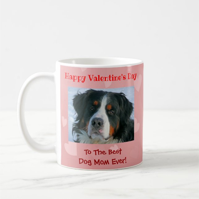 Valentines Day Best Dog Mom Cute Pink Photo Coffee Mug (Left)