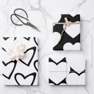Valentines Day Big Hearts Black White Pattern Wrapping Paper Sheet