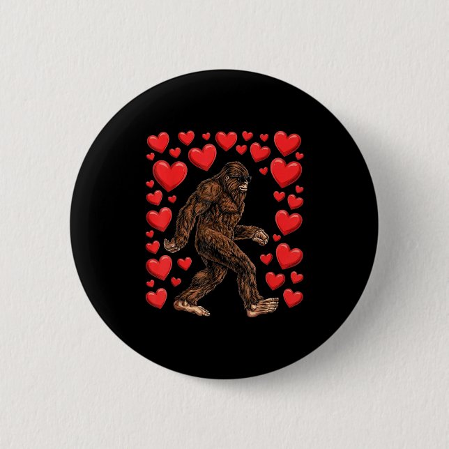 Valentines Day Bigfoot Red Hearts Funny Sasquatch  2 Inch Round Button (Front)