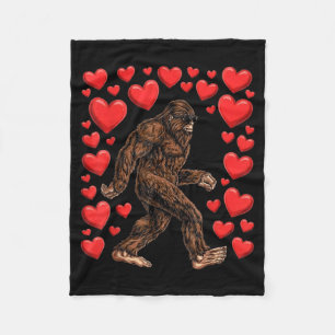 Valentines Day Bigfoot Red Hearts Funny Sasquatch  Fleece Blanket