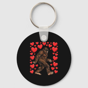 Valentines Day Bigfoot Red Hearts Funny Sasquatch  Keychain