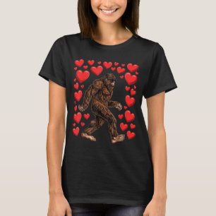Valentines Day Bigfoot Red Hearts Funny Sasquatch  T-Shirt