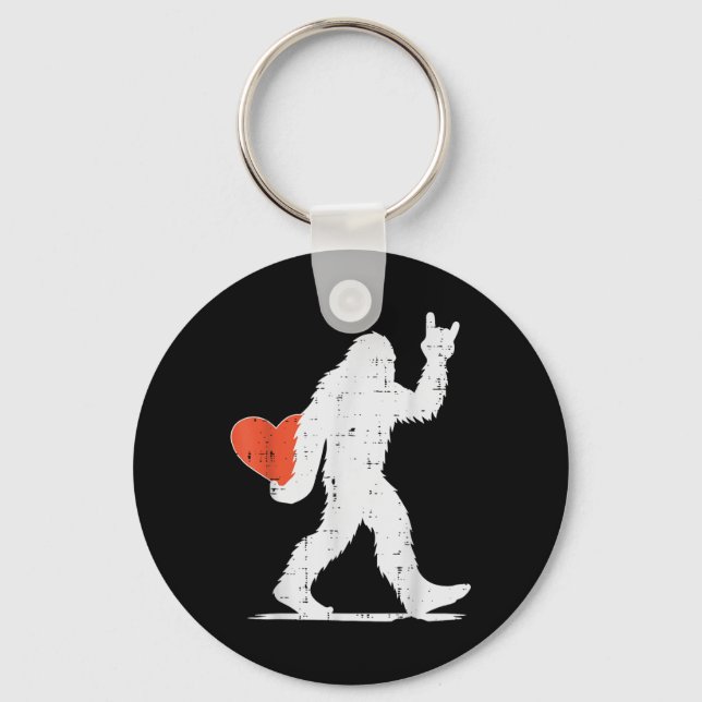 Valentines Day Bigfoot Rock Heart Sasquatch Women  Keychain (Front)