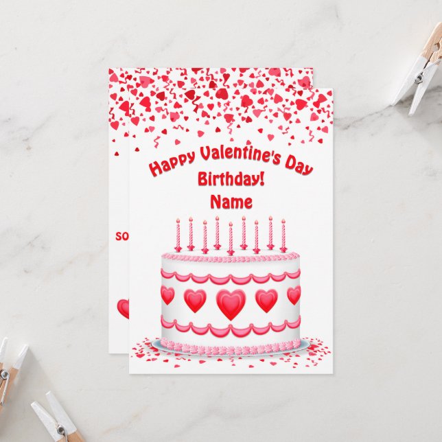 Valentine's Day Birthday Cake Custom Candles Flat Card (Front/Back In Situ)