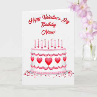 Valentine's Day Birthday Cake Customizable Candles Card