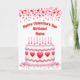 Valentine's Day Birthday Cake Customizable Candles Card