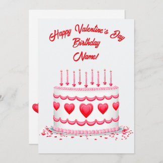 Valentine's Day Birthday Cake Customizable Candles Card
