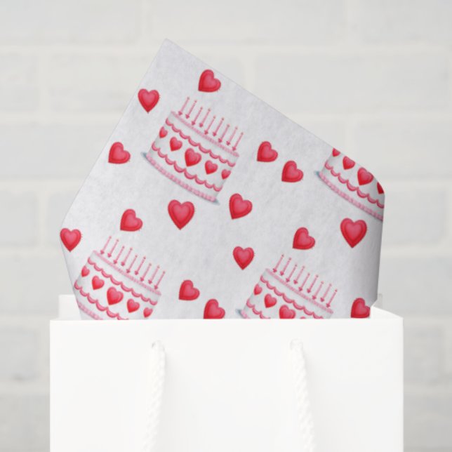 Valentine's Day Birthday Cake Pattern Tissue Paper (Gift Bag)