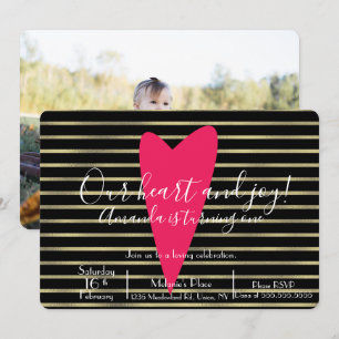 Valentines Day Birthday Heart Striped Foil Invitation