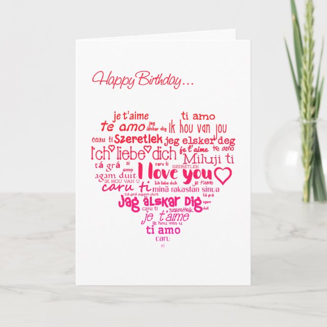 Valentine's Day Birthday Heart Word-Cloud Holiday Card (Front)