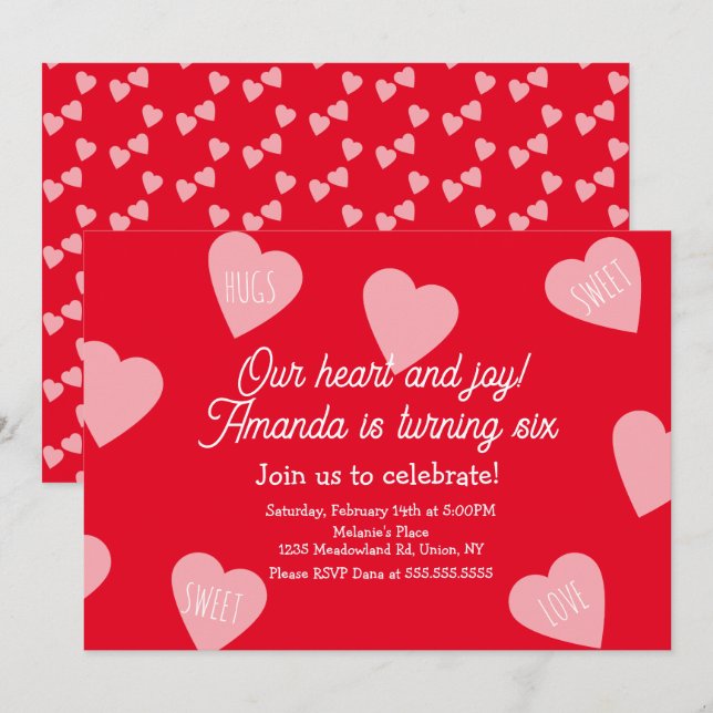 Valentines Day Birthday Party Hearts Floating Invitation (Front/Back)