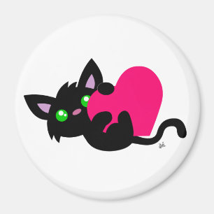 Valentine's Day Black Kitty Button Magnet