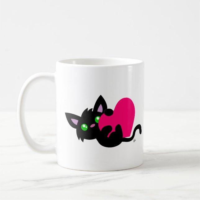 Valentine's Day Black Kitty Mug (Left)