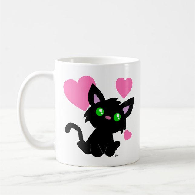 Valentine's Day Black Kitty Mug (Left)