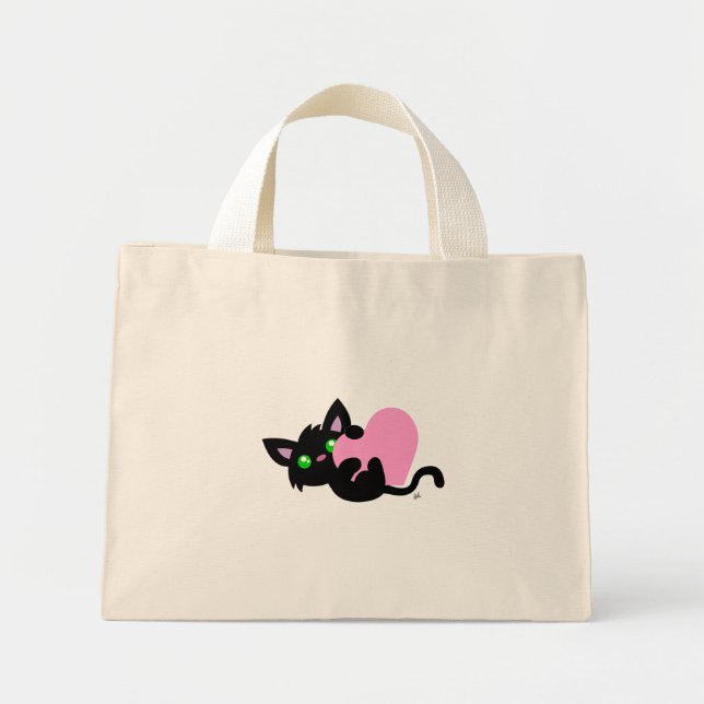 Valentine's Day Black Kitty Tote Bag (Front)