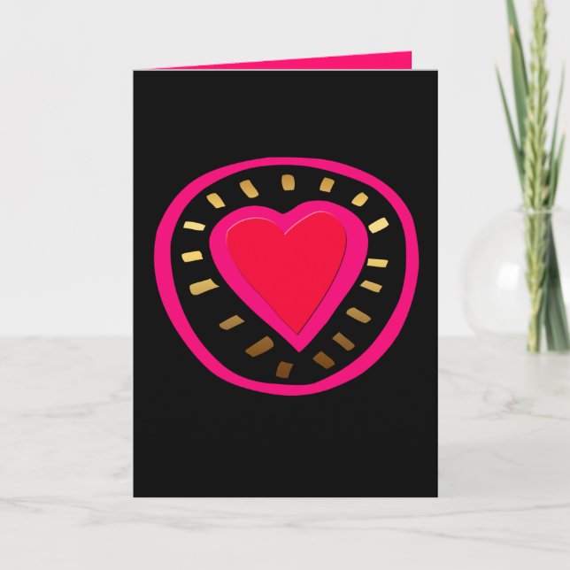 Valentine's Day Black Modern Pink Heart Greeting Holiday Card (Front)