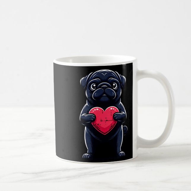 Valentines Day Black Pug Heart Funny Dog Mom Dad F Coffee Mug (Right)