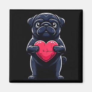 Valentines Day Black Pug Heart Funny Dog Mom Dad F Magnet