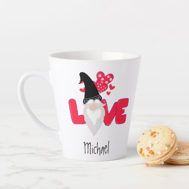  Valentine's Day Black Red Love Gnome  Latte Mug (In Situ)