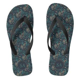 Valentine's Day Blue Brown I Love You Typography Flip Flops