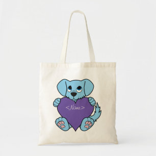 Valentine's Day Blue Dog with Purple Heart Tote Bag