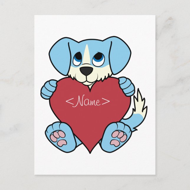 Valentine's Day Blue Dog with Red Heart Holiday Postcard