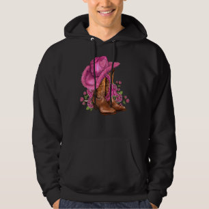 Valentine's Day Boots Cowgirl Hat And Roses Valent Hoodie
