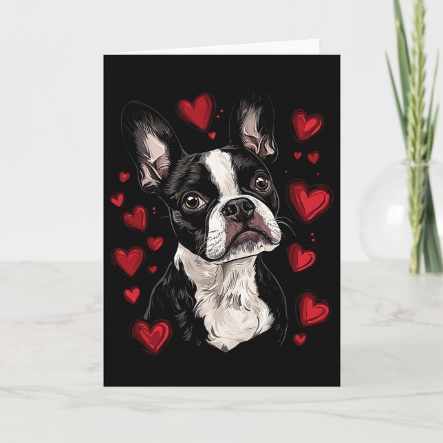 Valentine's Day Boston Terrier  Card (Front)