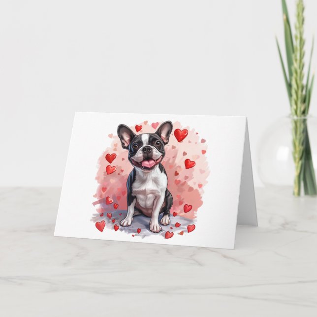 Valentines Day Boston Terrier Dog Holiday Card (Front)